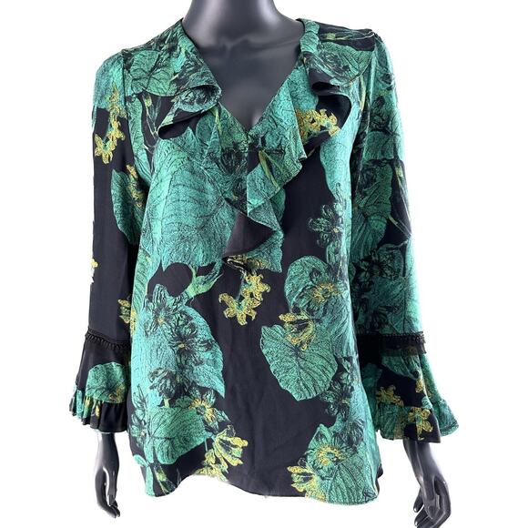 KOBI HALPERIN Yardi Seagreen Leaf Print Silk Blouse Womens Size S Small - Picture 3 of 13